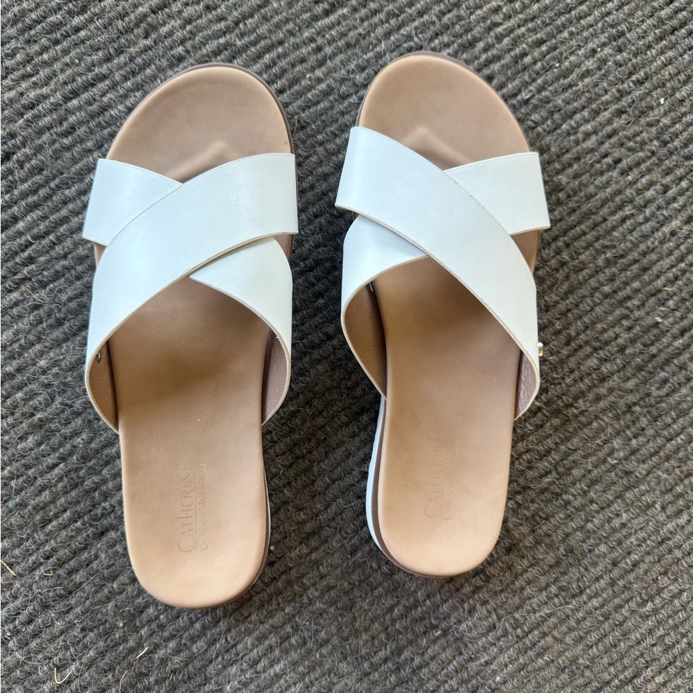 Catherines White Cross-Strap Slide Sandals